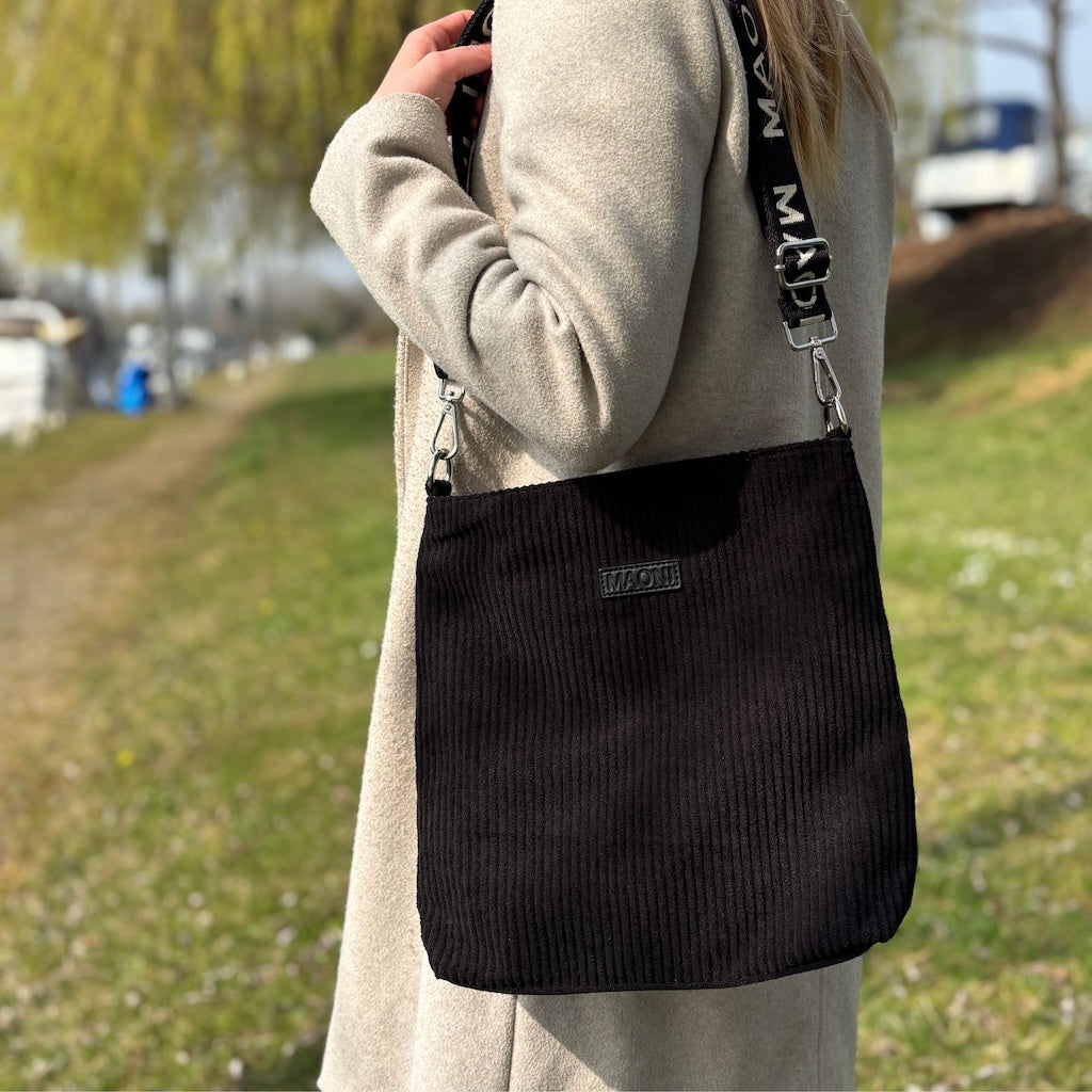 damen Handtasche cord schwarz