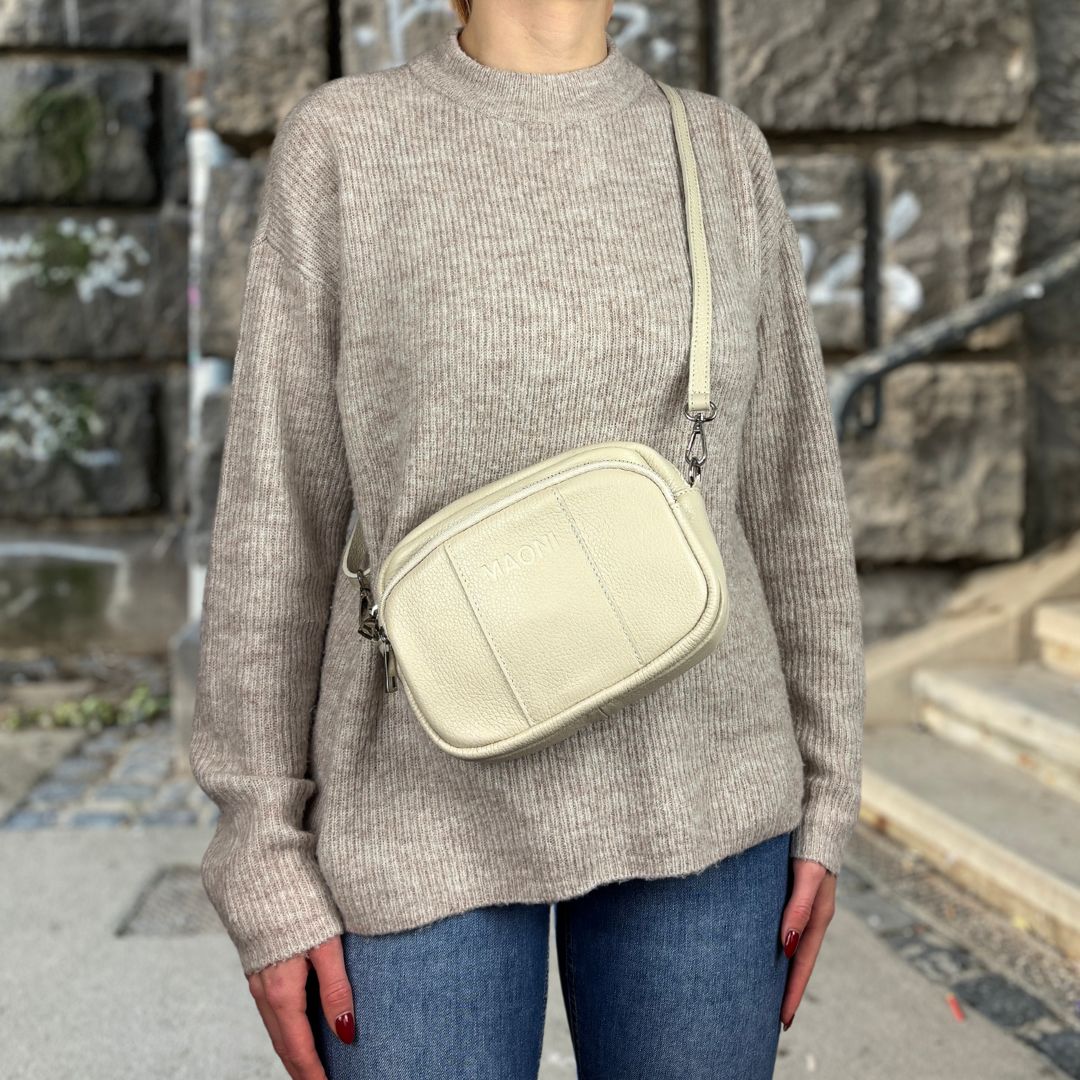 beige Crossbody Tasche Leder mit Handyfach