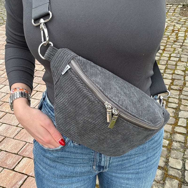 Sac banane en velours côtelé - gris foncé
