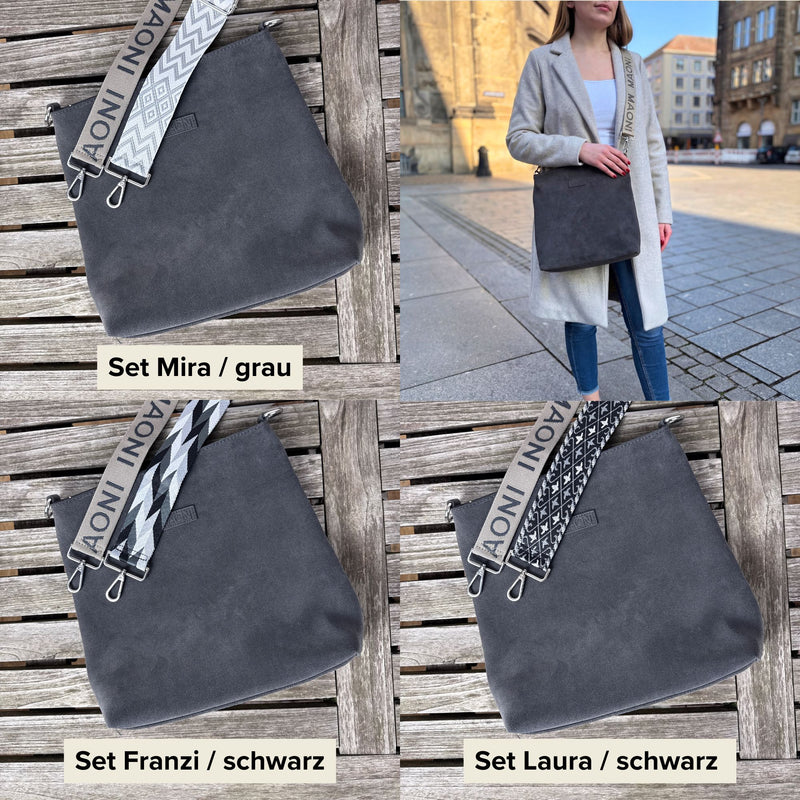 Wildleder Umhängetasche SET - Dunkelgrau