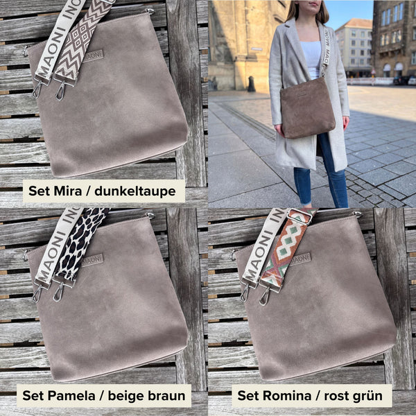 Wildleder Umhängetasche SET - Dunkeltaupe