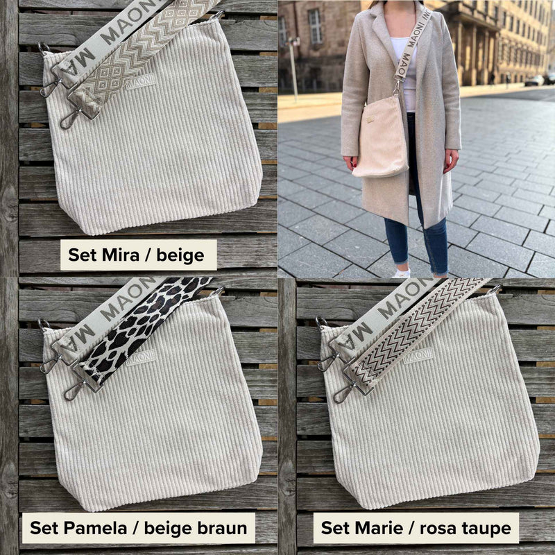 Cord Umhängetasche SET - Beige