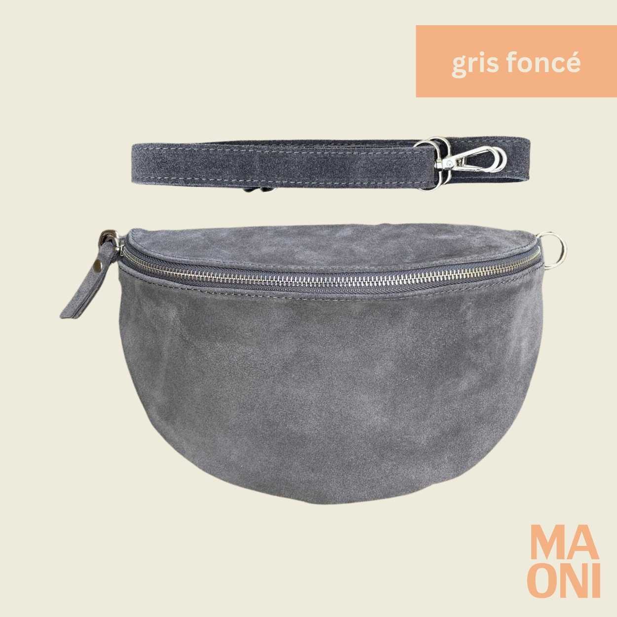 sac banane en daim grand gris foncé