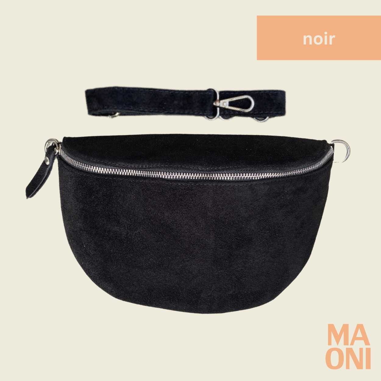 sac banane en daim grand noir