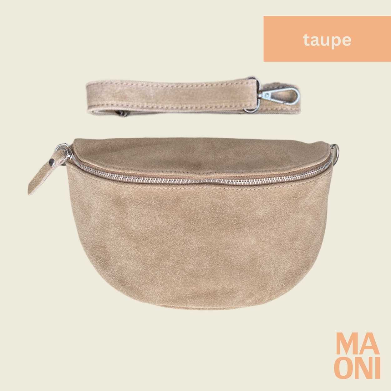 sac banane en daim grand taupe