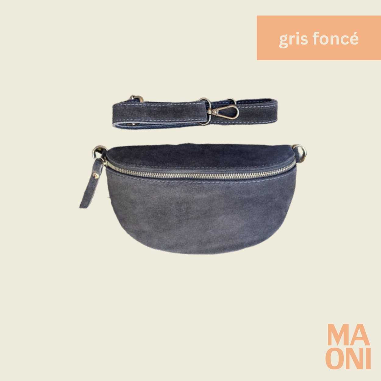 sac banane en daim petit gris foncé