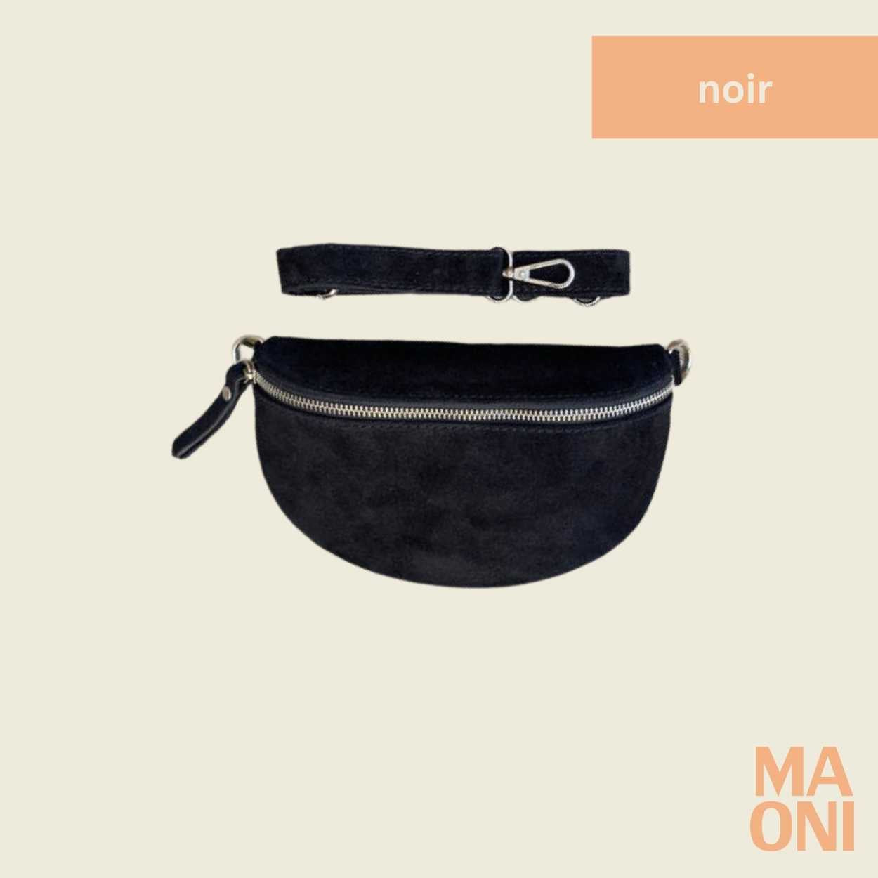 sac banane en daim petit noir 