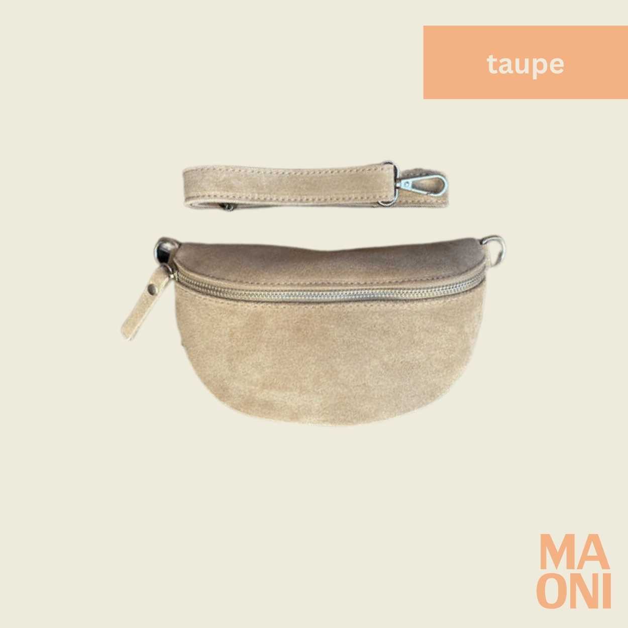 sac banane en daim petit taupe